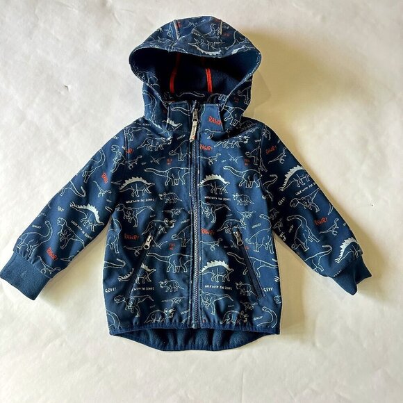 H&M Kids Navy Blue Dinosaur Soft Shell Water Resistant Rain Coat Jacket Size 3-4 - Picture 1 of 6